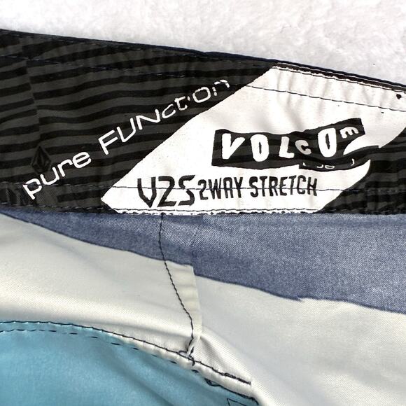 VTG Volcom Mens 31 Y2K Blue Striped V2S 2-Way Stretch Board Shorts Swim Trunks - Picture 4 of 8